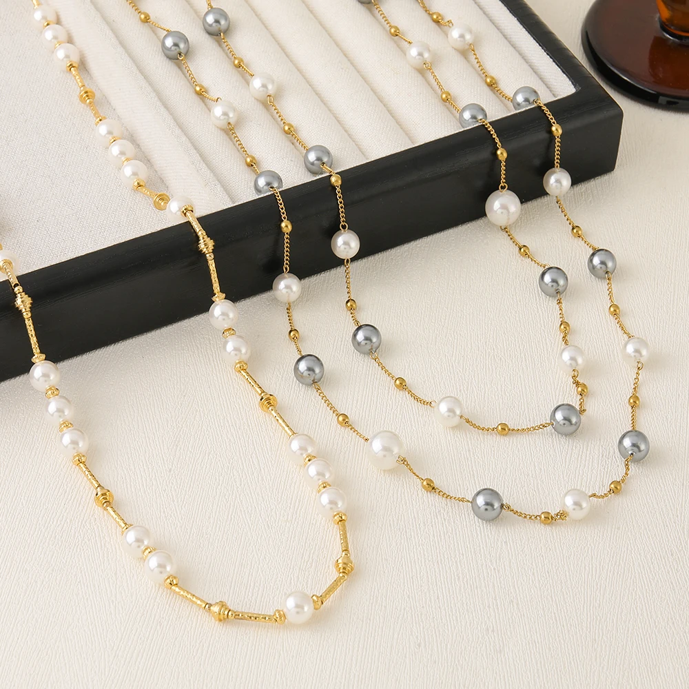 Fashion Trendy 8mm Sweater Chain Handmade Long Big Bead Pearl Necklace Women Jewelry