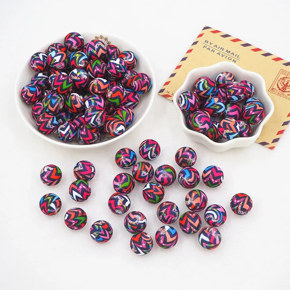 Custom Food Grade Baby Teething Round Ball Pearl DIY Pacifier Chain Accessories Printed Silicone Beads