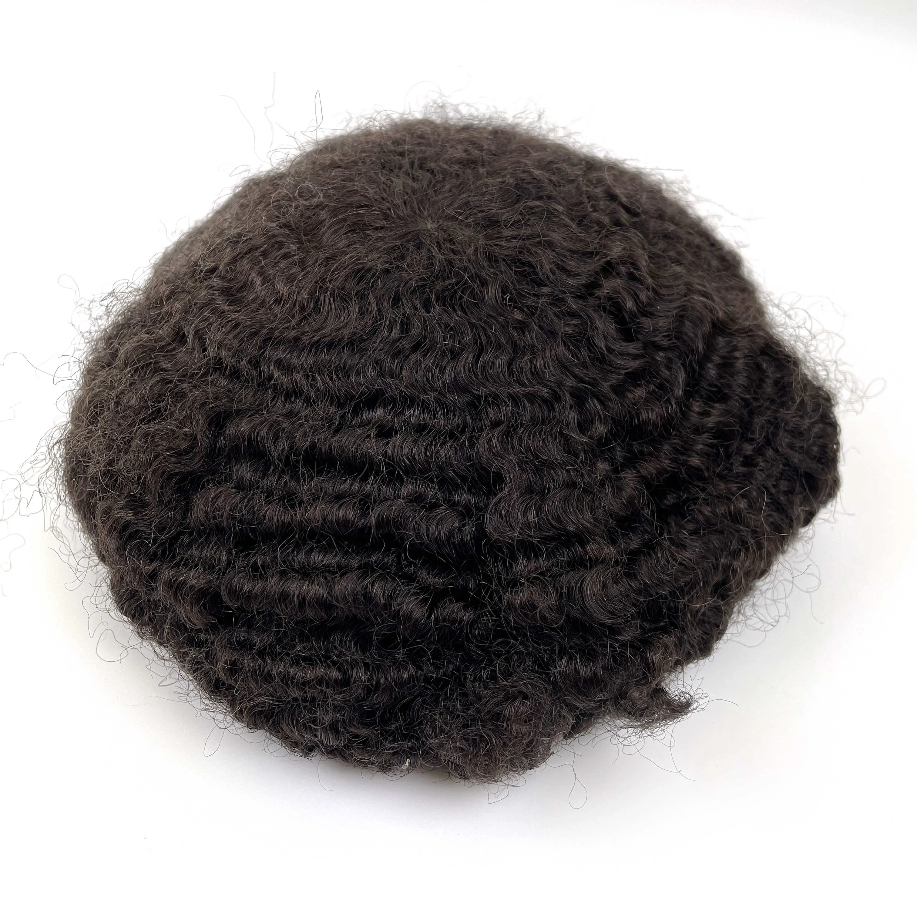 Hair Units for Black Men Afro Wavy Men Toupee Kinky Curly Brazilian Human Hair System Full Poly Thin Skin African American Men