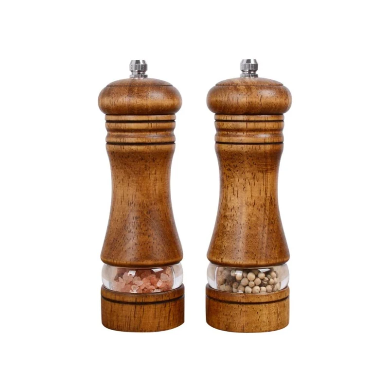 Adjustable Ceramic Classic 6.5inch Manual Wood Salt pepper Grinder Mills Sets with Acrylic Visible Window