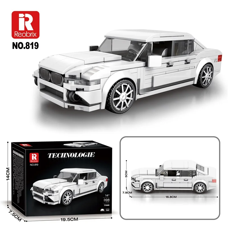 Super Racing White Car Building Blocks 398PCS MOC Plastic DIY Sport Model 1:24 Scale Adults Kids 5 7 Years ABS Box Brick Toys