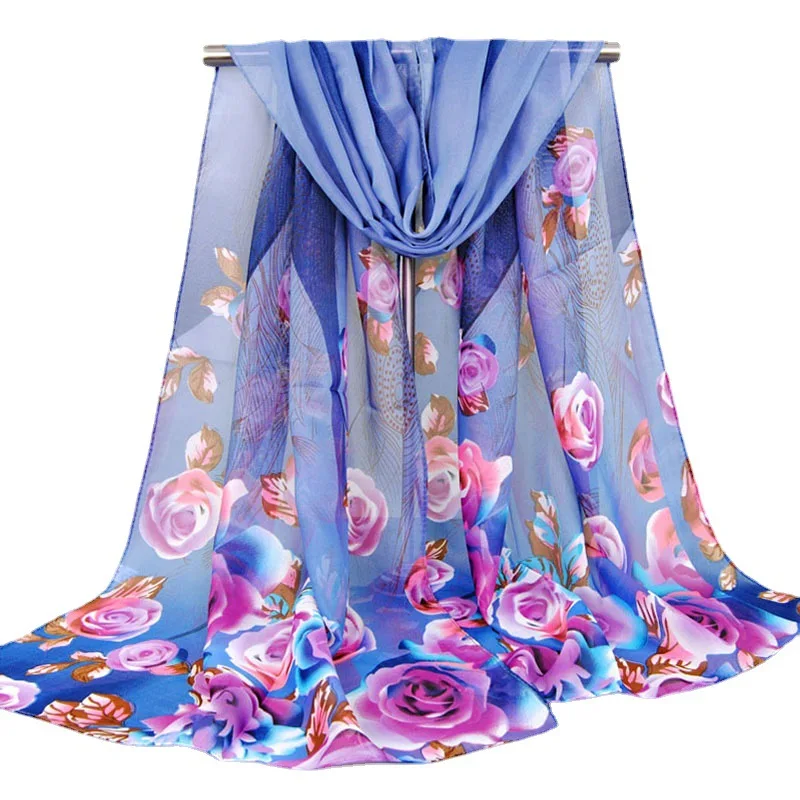 Custom Muslim Chiffon Rose Flower Printed Head Scarf Acrylic Polyester Hijab Scarves Shawls Scarf For Women