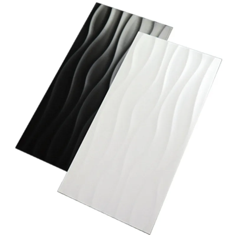 300x600 decorative 3D wave pure white and black ceramic bathroom wall tile