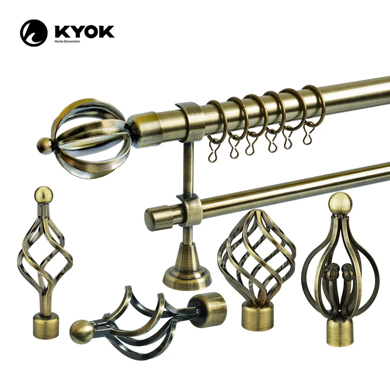 Cheap Price Curtain Rods Iron Material Blue Antique Color 28/19 mm Curtain Rod and Double Brackets for Living Room