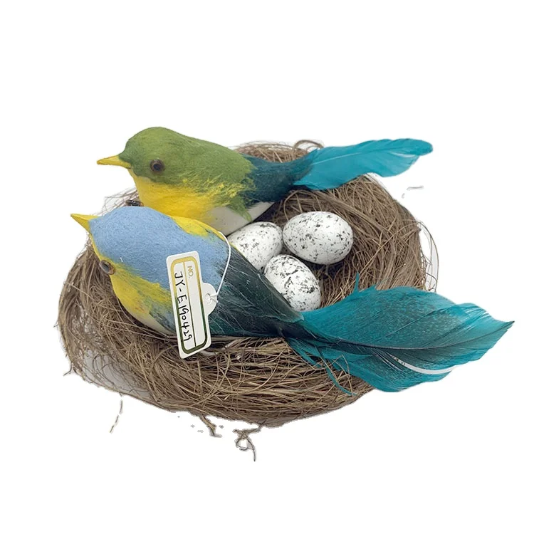 Feather Birds Nest with Eggs Artificial White Pigeons Decor Bird Craft for Home Ornaments Wedding Decoration