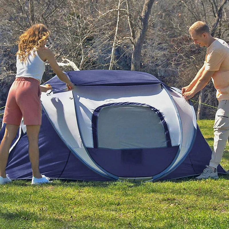 Quick-Open 3/4-Person Waterproof Oxford Camping Tent Pop-Up Design Easy Outdoor Hiking Beach Picnics Family Use Three-Pole Boat