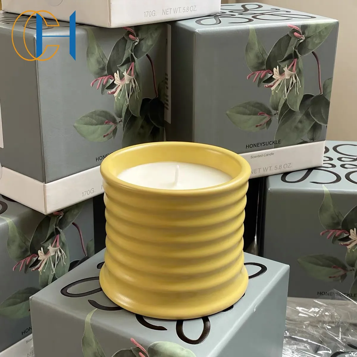 C&H Wholesale hot sale ceramic cement jars soy wax scented candles custom logo and packaging lid
