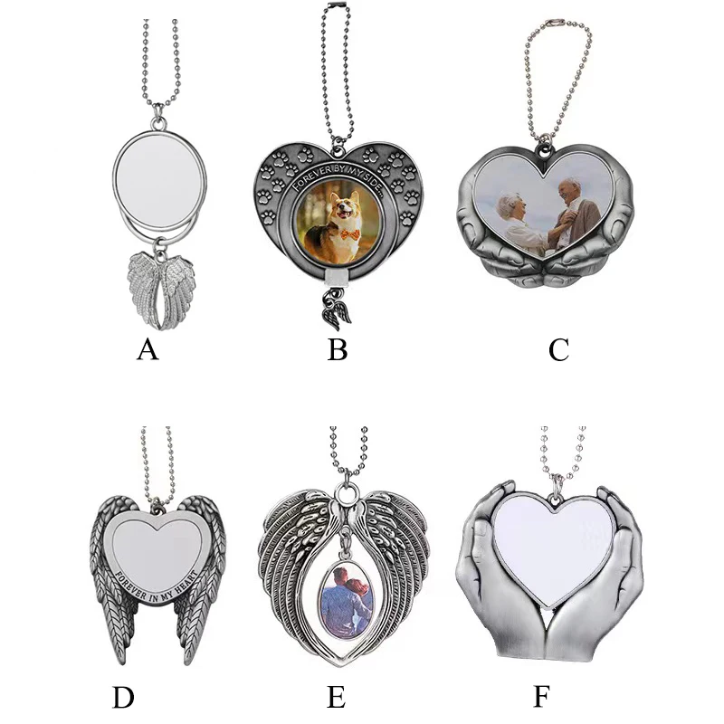 Sublimation Angel wings car charm Aluminum car ornament custom photo pendant