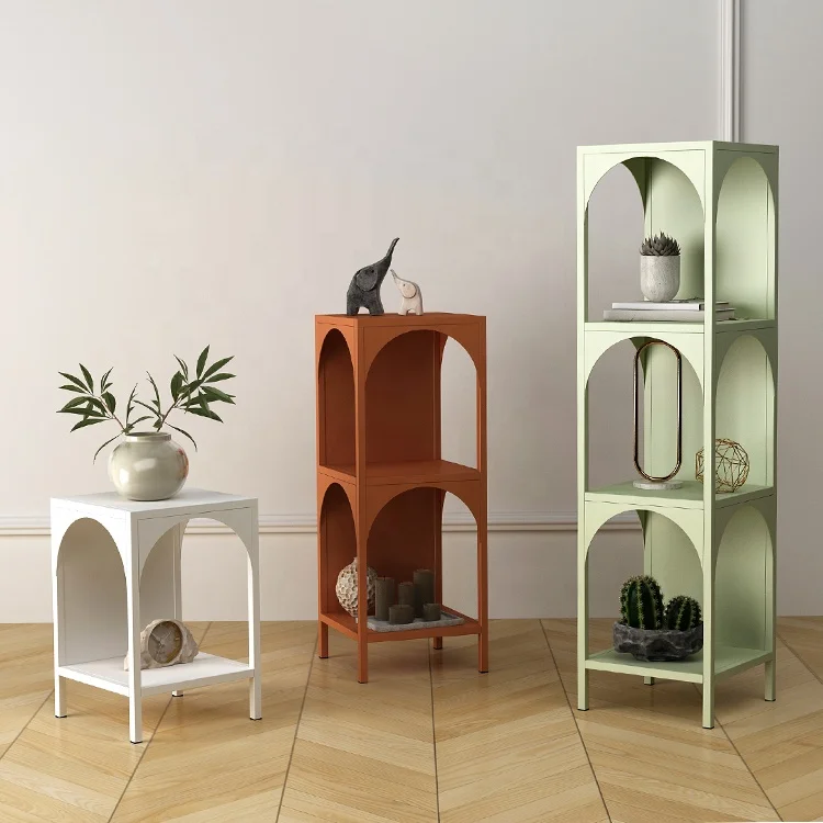 Steelite New Design Corners Square Storage Cube Bookshelf Metal Open Arched Display Bookcases for Living Room