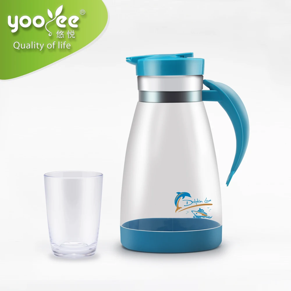 New 2000ml Dolphin Plastic cool water jug with 4 pcs cups set Clear Plastic water juice  jug