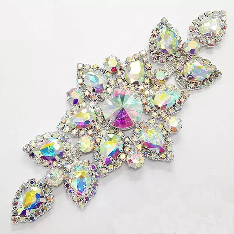 Wholesale rhinestone applique embroidery pearl bridal sash crystal jewelry wedding appliques MYGAP002-1