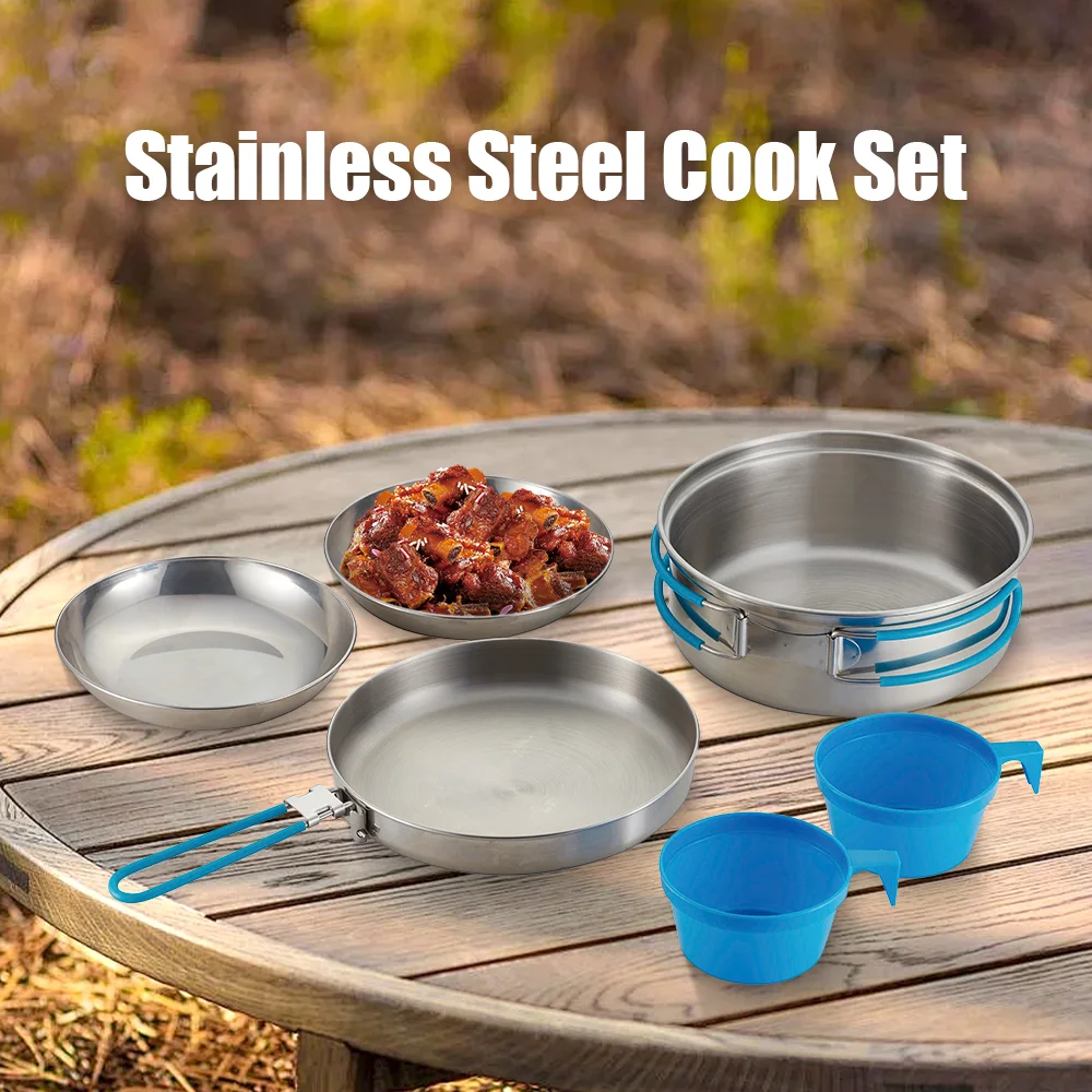 Lightweight Hiking Picnic Stainless Steel Camping Cookware Outdoor Camping Cooking Pot Set