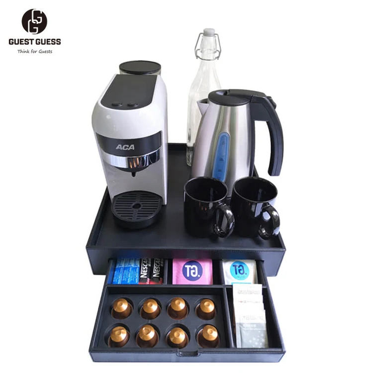 High Quality Custom Logo 5 Star Hotel Amenities Coffee Machine Tray Welcome Hotel Electric Kettle Tray With Drawer