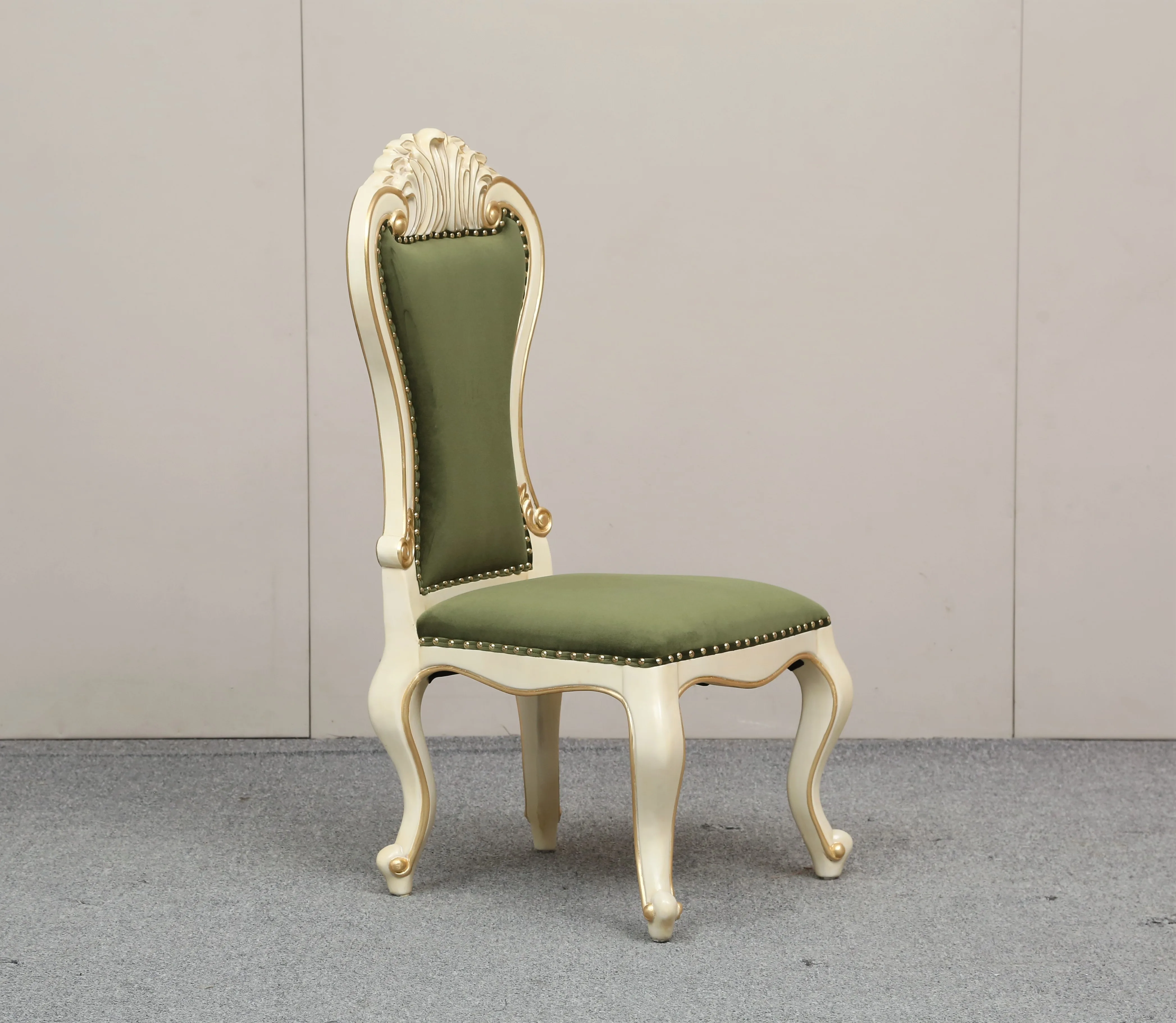 Solid wood hand carved armless chairs French style velvet beige white bedroom living room dining room chairs
