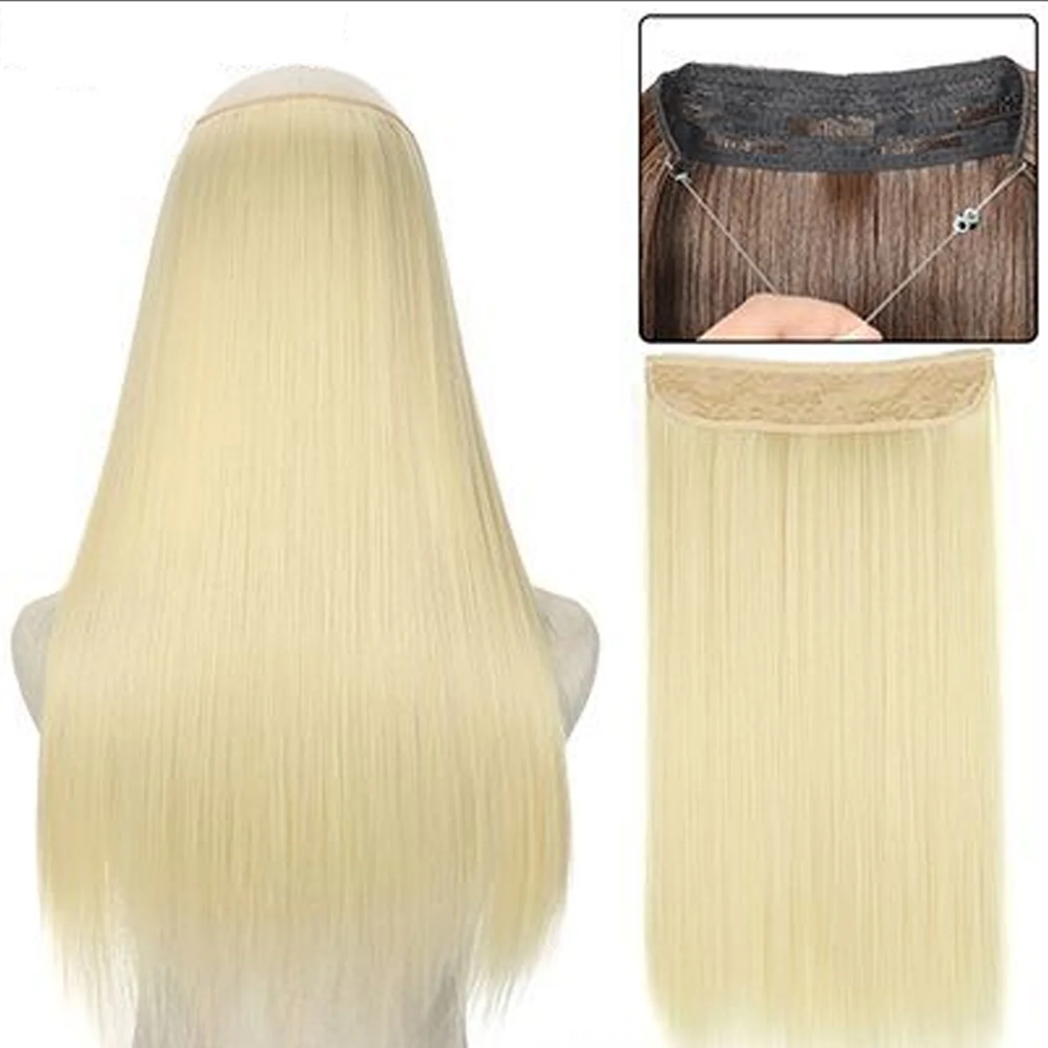 22inch Long Straight Synthetic Hair Extensions Heat Resistant Hairpiece No Clip in Fish Line False Hairpiece Hair Extensions