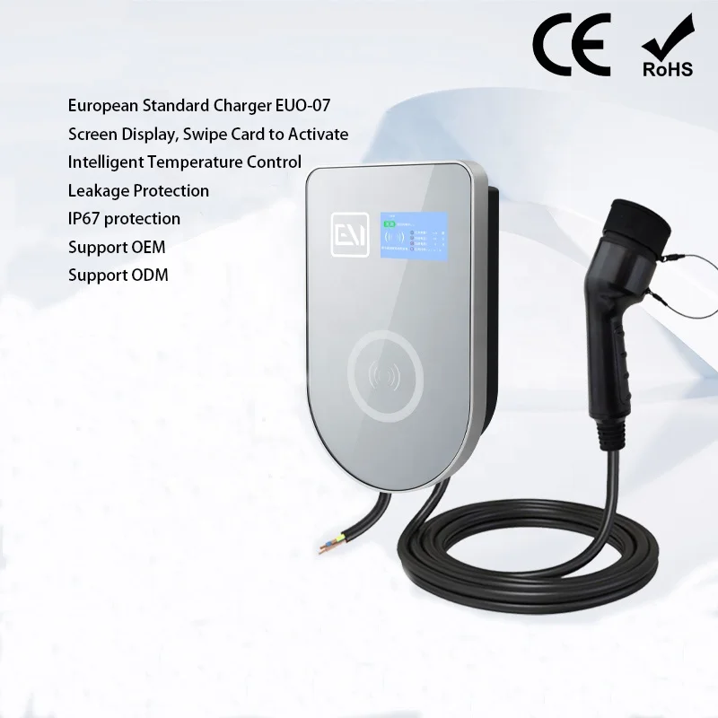 EV Charger ZR-EUO07-2 European standard Charger with 3.5-inch LCD 230V 32A 7KW Home bluetooth Charging