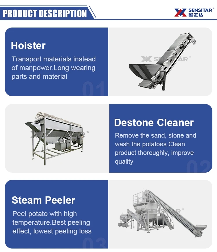 automatic Industrial frozen french fries machinery large output electric 1000kg/h complete frozen french fries production line