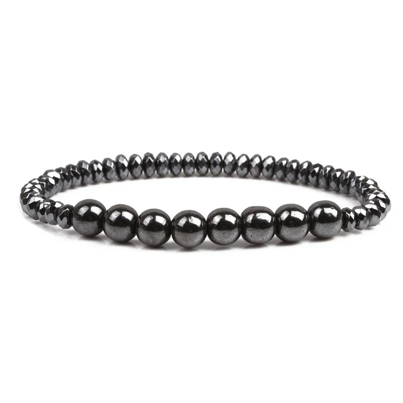 8mm Natural Hematite Energy Beaded Elastic Magnetic Hematite Natural Stone Beaded Bracelets  For Men Women