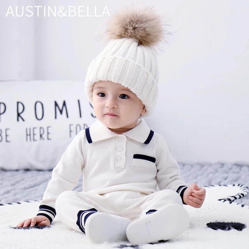AustinBella/оптовая продажа бутик высокого качества осень 6 месяцев белая детская одежда хлопок 100% детские комбинезоны для мальчиков