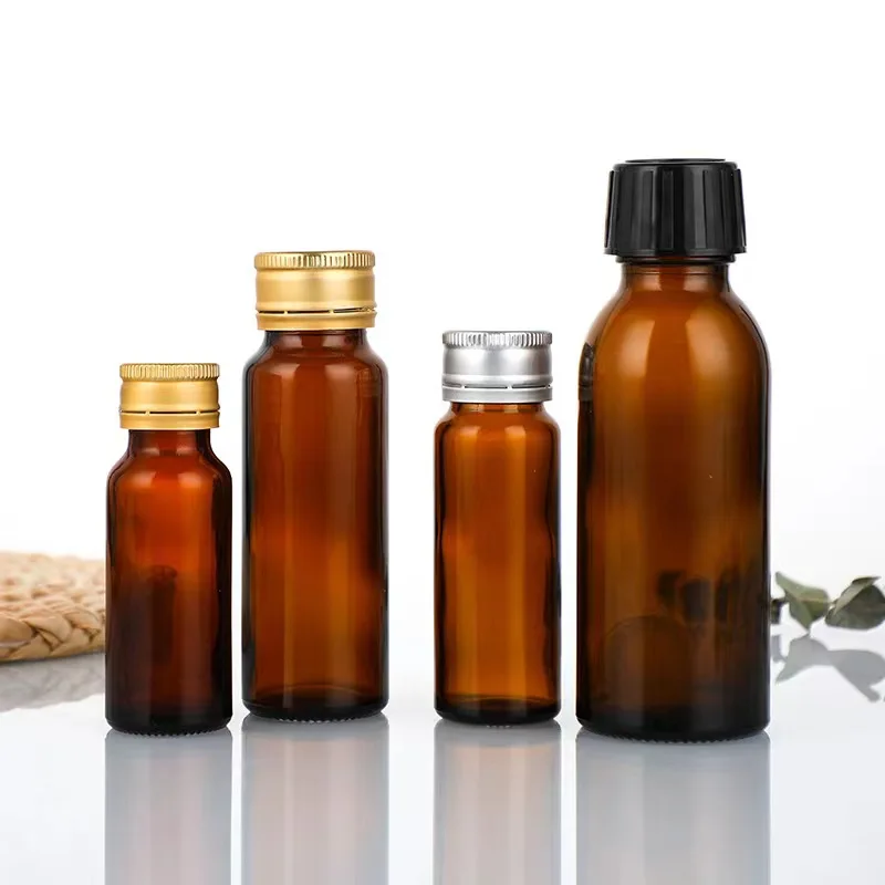 Hot Sale 50ml 30ml 20ml Amber Round Oral Liquid Medical Syrup Glass Bottles with Metal Screw Cap