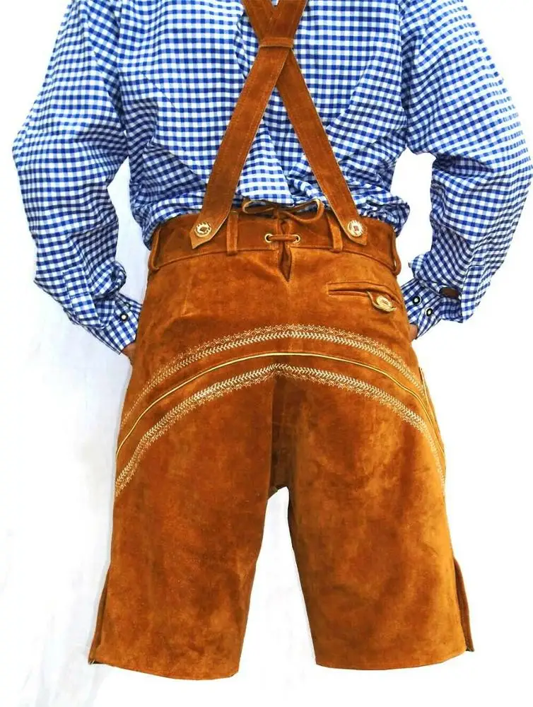 Wholesale customized trachten lederhosen, bavarian shorts, german lederhosen cow split suede