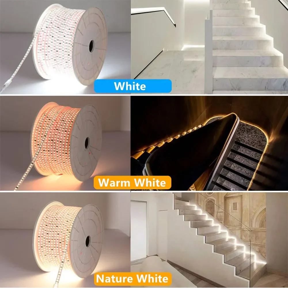 AC Led Strip Light 220V Lamp 2835 240 LEDs/M 5cm per cut IP67 Waterproof Outdoor flexible Led Strip Lights  Diode Tape Adhesive