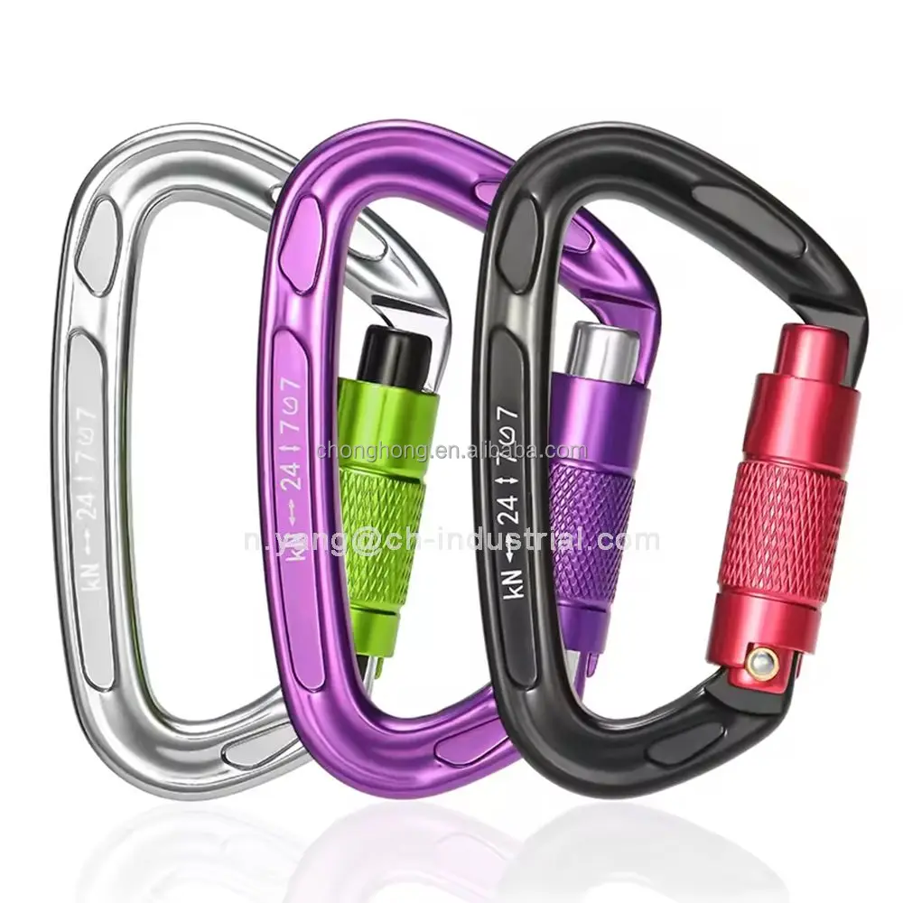 Climbing Master Lock 24KN Outdoor Mountaineering Auto Locking Carabiner D Shape Snap Hook Aluminum Climbing Carabiner Clip