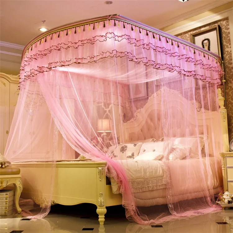 European yellow quadrate double bed enough space extra large rail folding square mosquito net