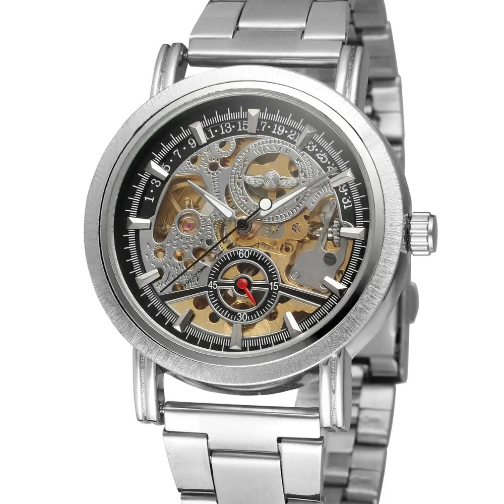 Wrist Watch Forsining Winner Luxury For Men Case Casual Skeleton automatic Steel Stainless Band watch