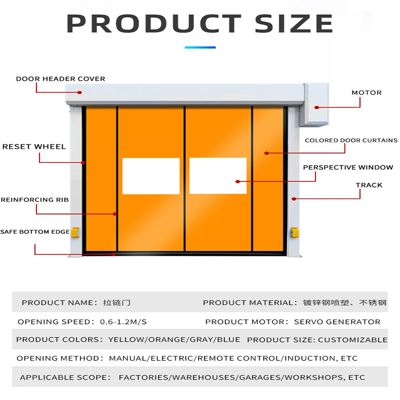 Industrial Electrical Resistance Food Process Automatic Sliding Door High Quality Roller Shutter Motor Plastic PVC Curtain