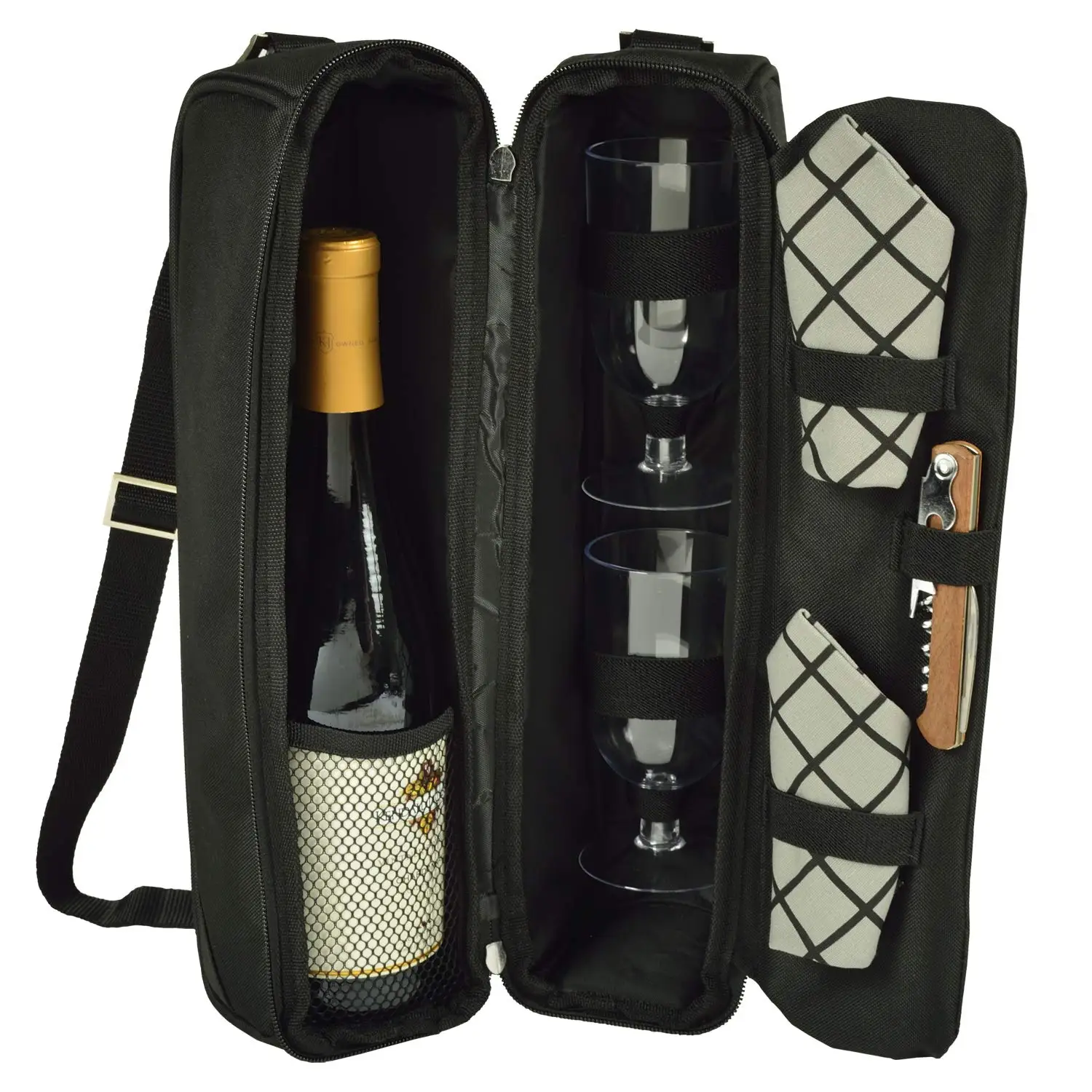 Custom Portable Single Bottle Wine Tote Cooler Bag with Shoulder Strap Insulated Padded Thermal Wine Carrier Bag