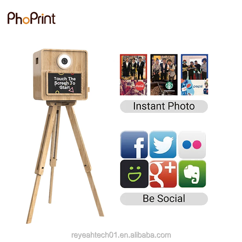 Wooden Photo Booth Machine Mini PC High Quality Vintage Photo Kiosk  With Printer and Camera