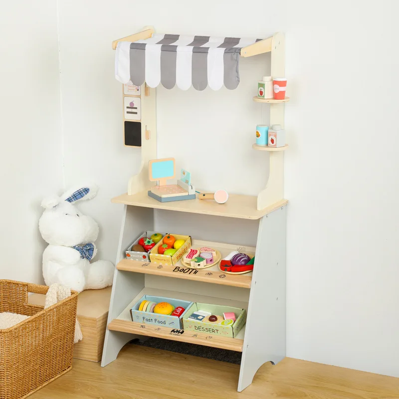 Wooden Market Shop Pretend Play Combined Toys Wooden Pretend Shop wooden grocery Convenience store toy