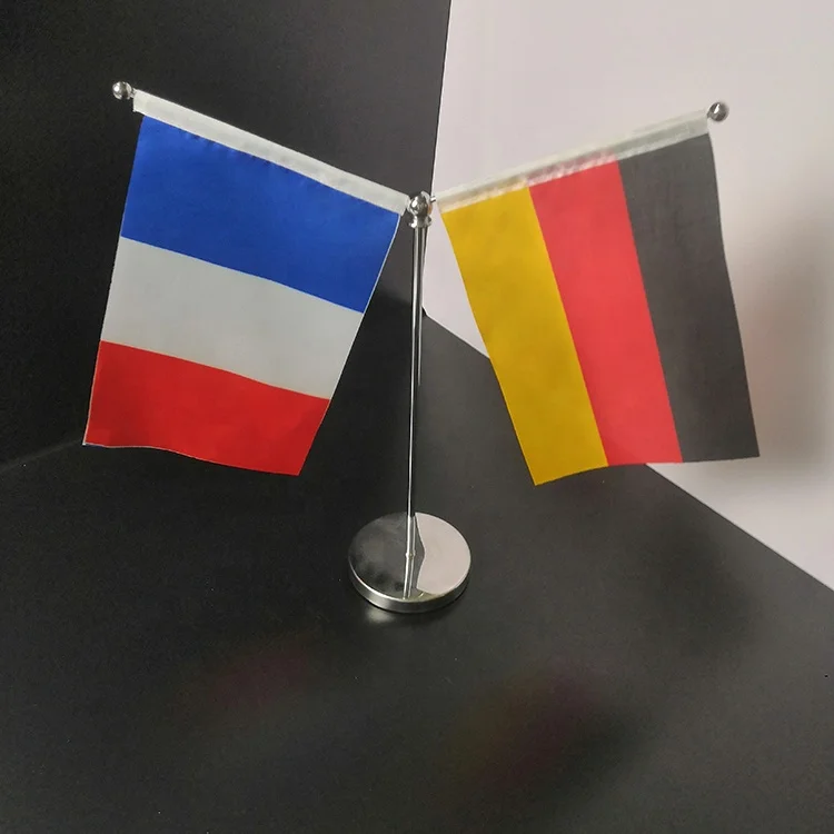 Silver Base Two Country Flags Meeting Business Retractable Table Pole Stand Silver Y-shaped Desk Flag Holder