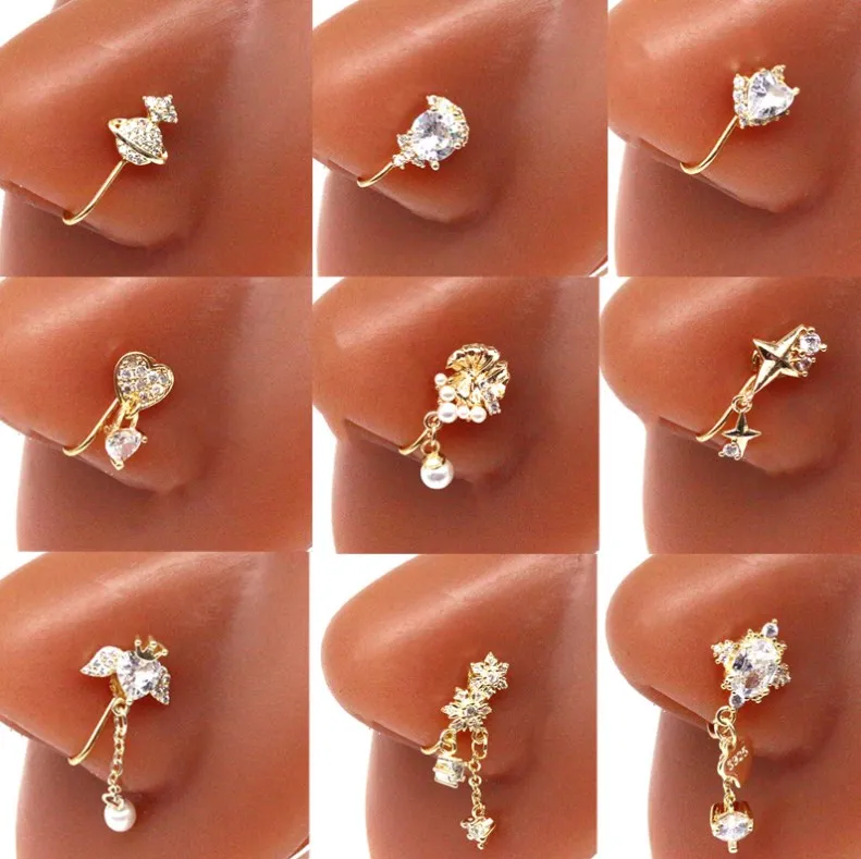 Gaby new arrive butterfly heart design dangle clip on faux nose ring cuff  nose cuffs  nose ring non piercing jewelry