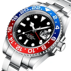 Luxury Men Mechanical Watch Genuine Sapphire Steel Strap GMT Waterproof 10ATM NH34 Automatic Business Watch Montre Homme