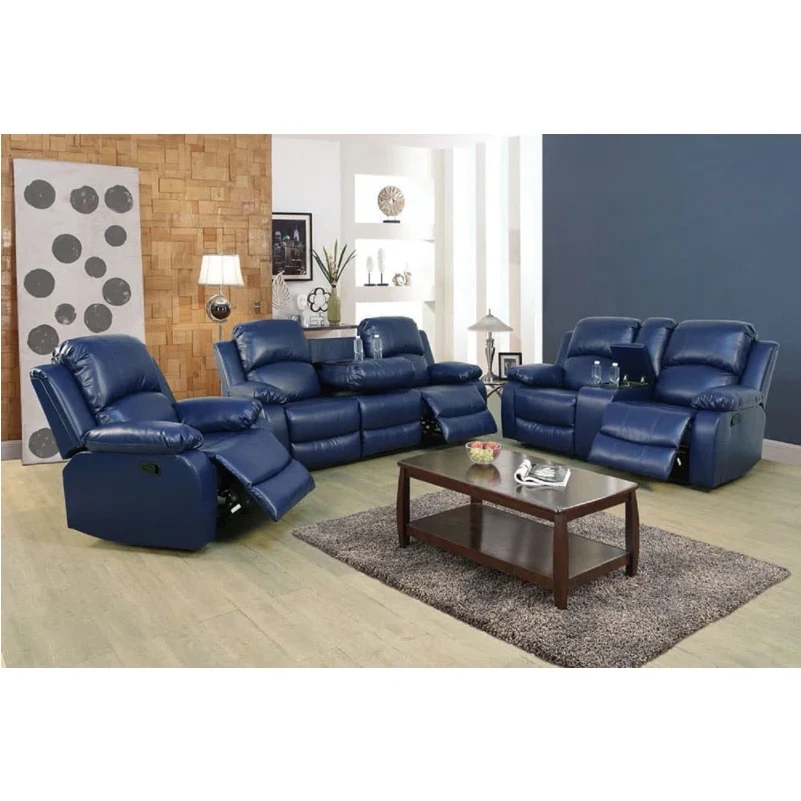 Sans Classic American Manual Air Leather 3+2+1 Recliner Sofa Set Reclining Living Room Set Motion Sofa With Drop Down Table