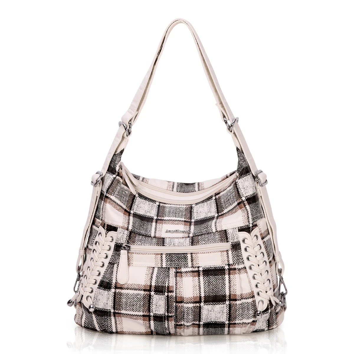 Korean Simple Style Bags Women Handbag Lady Handbag Set Angel Kiss 2019 Shoulder Bag Pu Fashion Plaid Printing &braid 2 Pcs