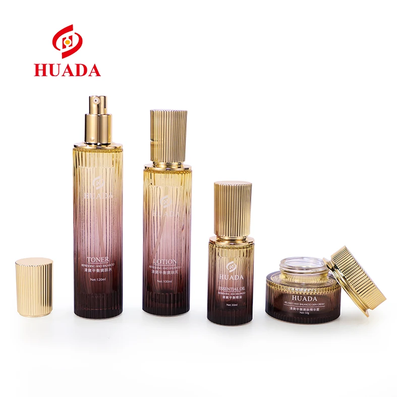 Luxury gradient skin care product packaging high-end exquisite pump bottle water milk essence bottle thick bottom cream jar