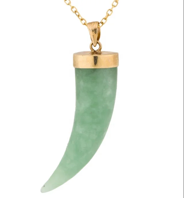 Customized 18k yellow gold Jade Green Aventurine Tusk horn gemstone jewelry necklace for men