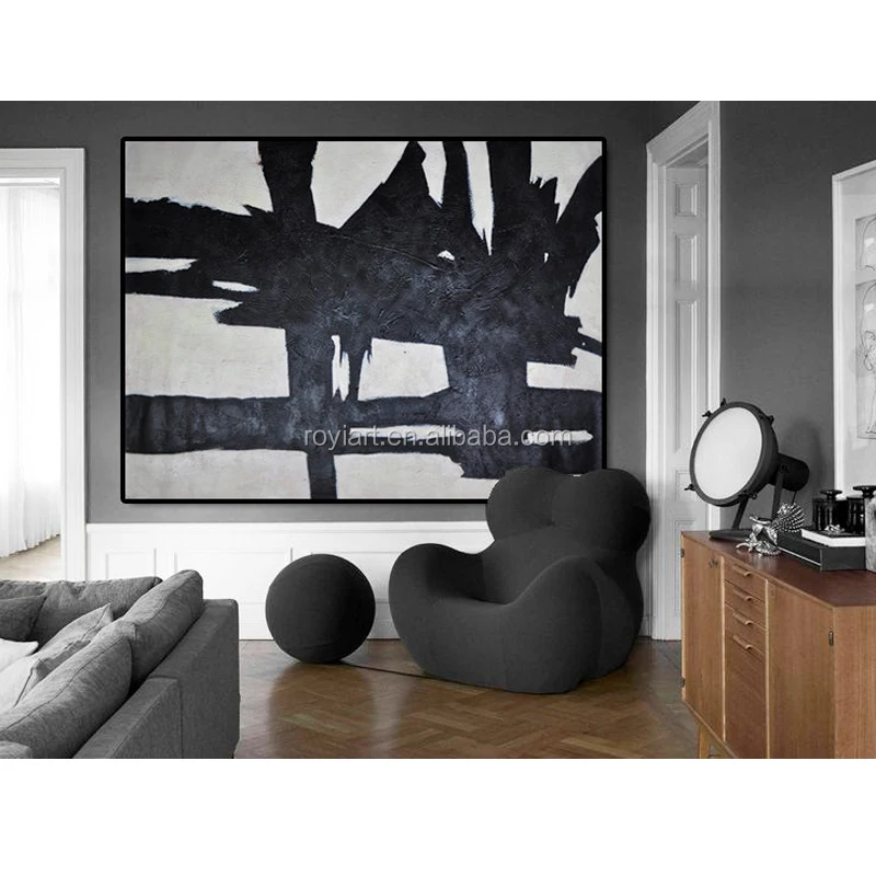 Amazon Top Seller Black and White Modern Art Contemporary Hand-made Canvas Oil Painting Factory Drop Shipping Ready To Ship