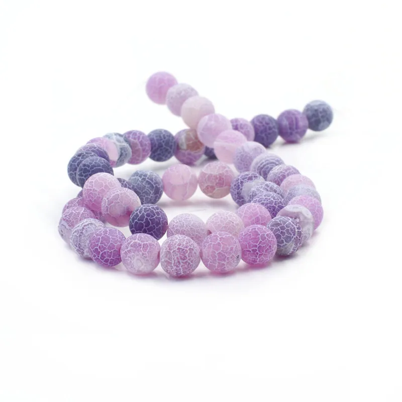Wholesale Loose Bead Strand Round 8mm 46pcs Purple Gemstone Frosted Cracked Beads For Jewelry Making