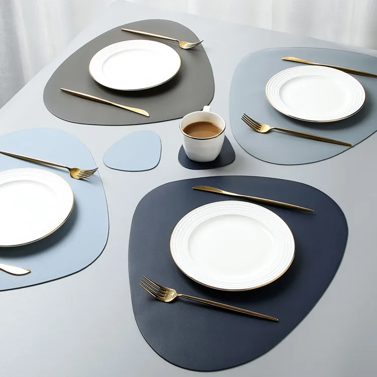 Placemat Table Mat Tableware Pad PU Leather Waterproof Heat Insulation Non-Slip Soft Black Brown Washable Bowl Coaster