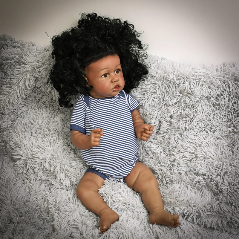 55Cm African American Black Skin Girl Realistic Silicon 22 Inch Realistic Baby Doll