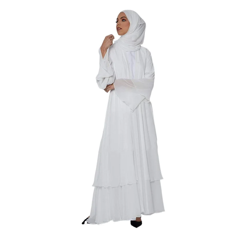 High Quality Double Layer Ruffle Abaya Dubai Islamic Modest Clothing Black Chiffon Open Abaya Kimono for Muslim