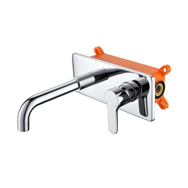 
Simple Style Brass Wall Mounted Basin Faucet Single Handle Mixer Chrome Plated Tap Hot Cold Water 