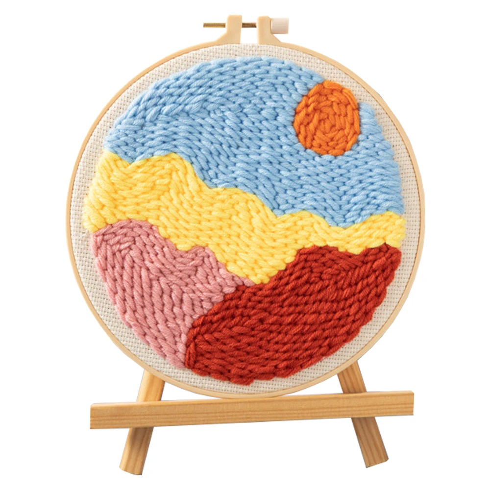 Punch Needle Embroidery Starter Kits Rug Punch Needle Tool Threader Fabric Embroidery Hoop Yarn Punch Needle for Beginner