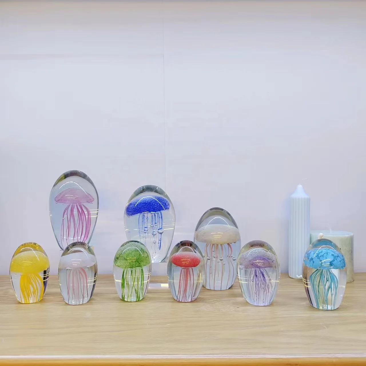 Creative jellyfish handmade murano glass ball wave ball paperweight ornaments small gifts artist series crystal glass ornaments