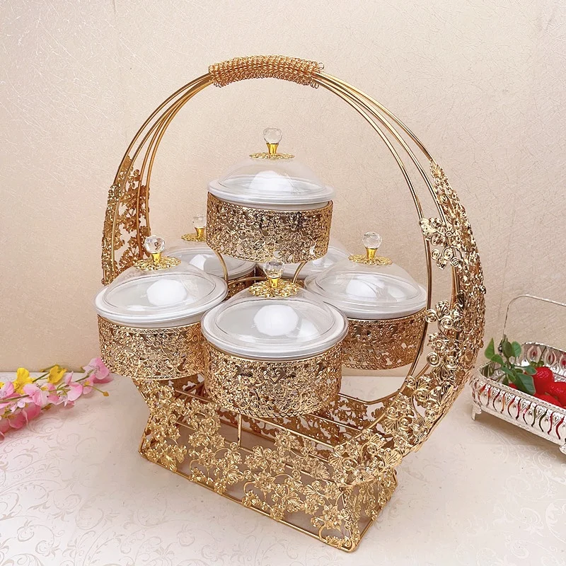 Muslim Style Golden Metal 6 pieces Bowl Set Ceramic Serving Cupcake Dishes For Ramadan Decorations