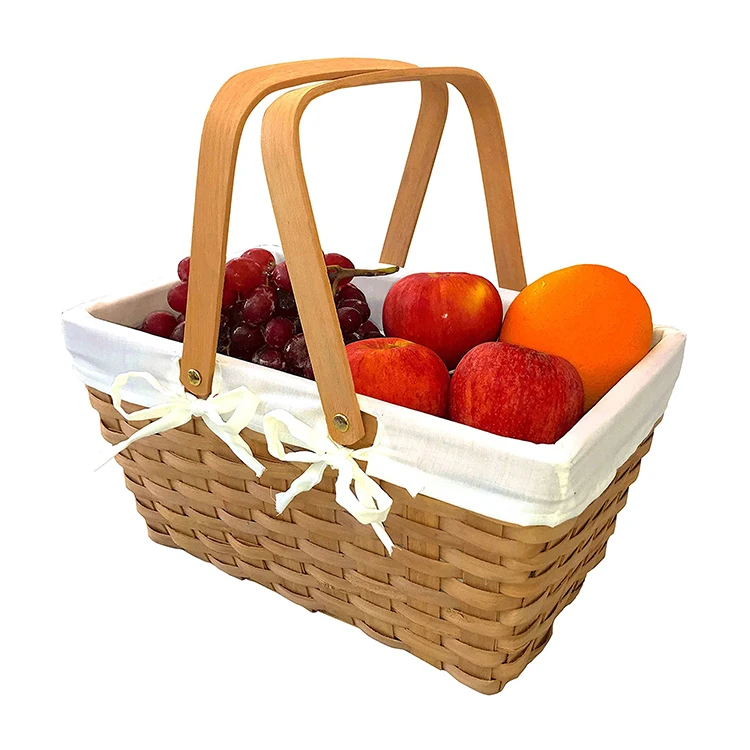 YanYi Household Storage Picnic Wicker Fruit Vegetable Bamboo Bread Wooden Woven Rattan Storage Basket